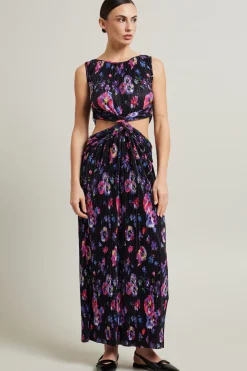 Abito cut-out in jersey plissé - Nero