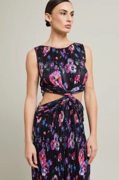 Abito cut-out in jersey plissé - Nero
