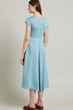 Abito di viscosa e lino - Azzurro