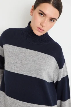 Abito dolcevita in maglia - Blu Grigio