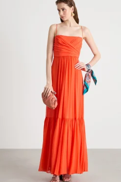 Abito drappeggiato in georgette - Arancione