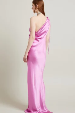 Abito drappeggiato in raso - Rosa