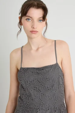 Abito fit and flare in jersey tulle ricamato - Grigio