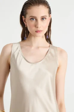 Abito fluido in raso - Beige