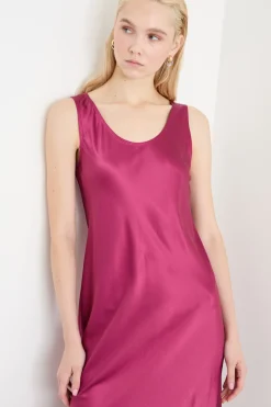 Abito fluido in raso - Fuxia