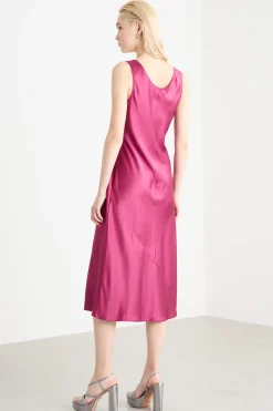 Abito fluido in raso - Fuxia