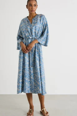 Abito fluido in twill - Azzurro Bianco