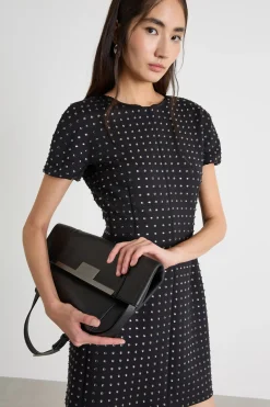 Abito girocollo con strass - Nero
