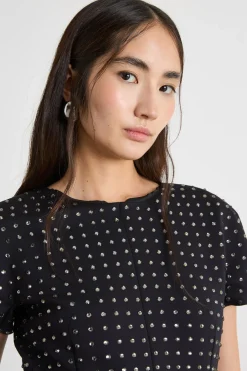Abito girocollo con strass - Nero