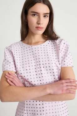 Abito girocollo con strass - Rosa