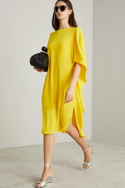 Abito in cady con drappi - Giallo Sole