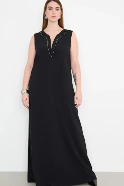 Abito in cady con scollo a V sagomato - Nero