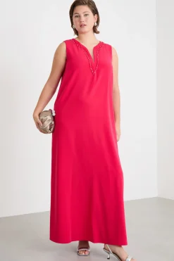 Abito in cady con scollo a V sagomato - Rosa
