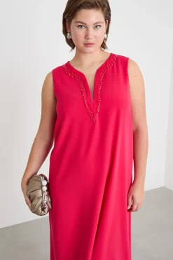 Abito in cady con scollo a V sagomato - Rosa