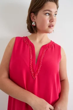 Abito in cady con scollo a V sagomato - Rosa