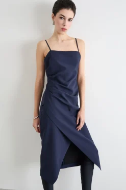 Abito in cady con spacco - Blu