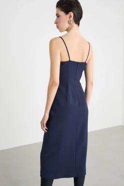 Abito in cady con spacco - Blu