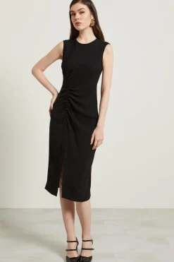 Abito in cady con spacco - Nero