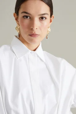 Abito in cotone e seta con coulisse - Bianco