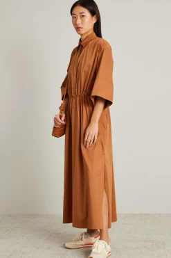 Abito in cotone e seta con coulisse - Terracotta