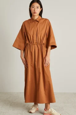 Abito in cotone e seta con coulisse - Terracotta