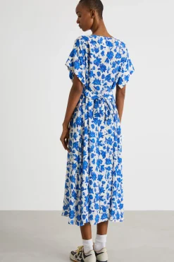 Abito in crepe de chine di seta - Blu Bianco