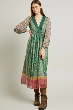 Abito in creponne patchwork - Verde Beige