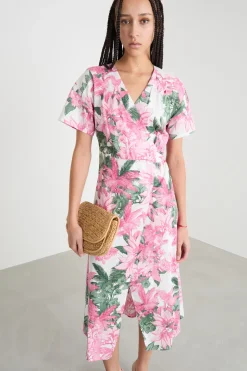 Abito incrociato in popeline stretch - Rosa