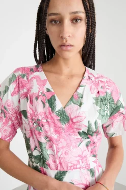 Abito incrociato in popeline stretch - Rosa