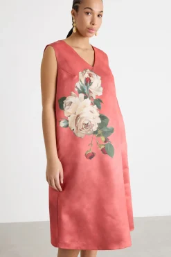 Abito in duchesse con stampa - Rosa
