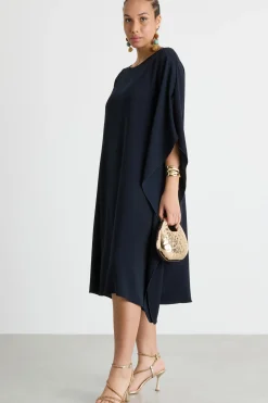 Abito in georgette con balza laterale - Blu