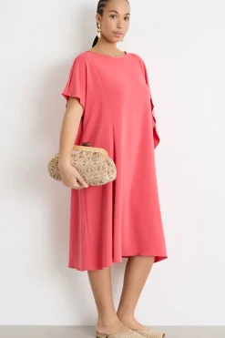 Abito in georgette con balza laterale - Rosa