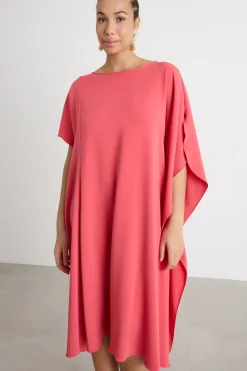 Abito in georgette con balza laterale - Rosa