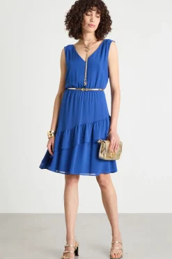 Abito in georgette con balze - Blu