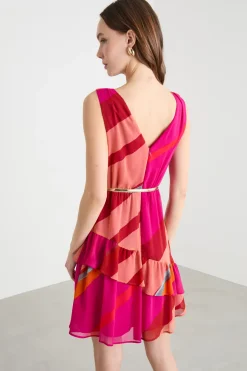 Abito in georgette con balze - Fuxia