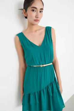 Abito in georgette con balze - Verde