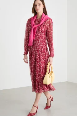Abito in georgette con maniche balloon - Rosso