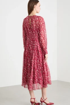 Abito in georgette con maniche balloon - Rosso
