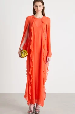 Abito in georgette con volant - Arancione