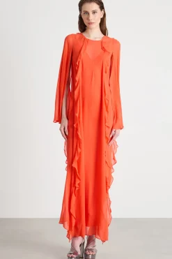 Abito in georgette con volant - Arancione