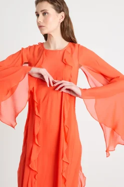 Abito in georgette con volant - Arancione