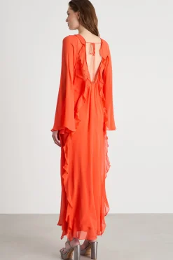 Abito in georgette con volant - Arancione