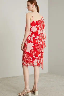 Abito in georgette con volant - Rosso Bianco