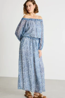 Abito in georgette fantasia - Blu