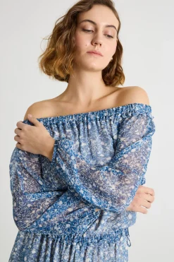 Abito in georgette fantasia - Blu