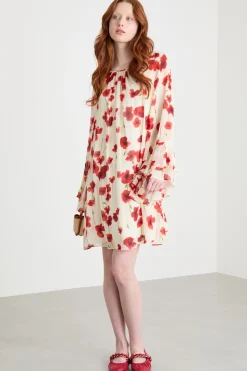 Abito in georgette stampata - Beige Rosso