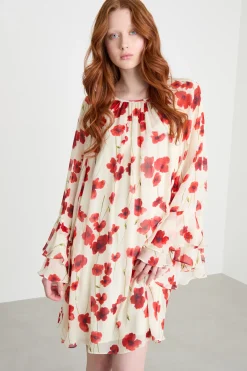 Abito in georgette stampata - Beige Rosso