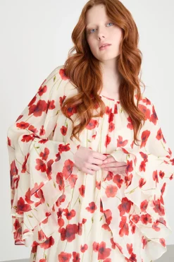 Abito in georgette stampata - Beige Rosso