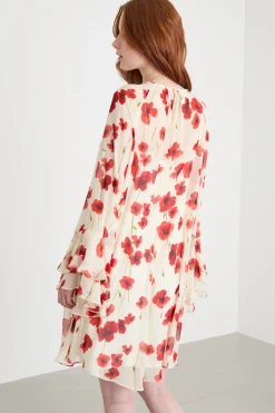 Abito in georgette stampata - Beige Rosso