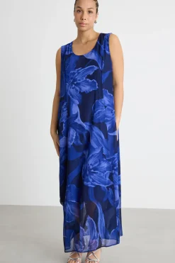Abito in georgette stampata - Blu